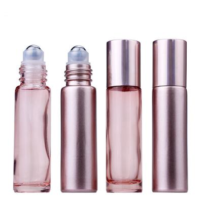 China 5ml 10ml Essential Oil Roller Glass Bottles Eco-friendly Recyclable Glossy Rose Matte Rose Golden Roll On Bottle For Lip Care for sale