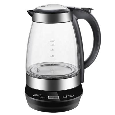 China 360 Degree Rotating Kitchen Appliances Amazone Base 1.7L Electric Glass Kettle with Thermometer Electric Tea Kettle Tray Set Made in China for sale