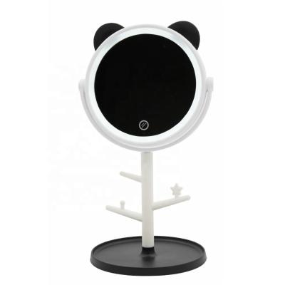 China Fashion Gift LED Light Up Make Up Dressing Table Mirror With Panda Shape Cartoon Girl LED Table Mirror For Girl for sale