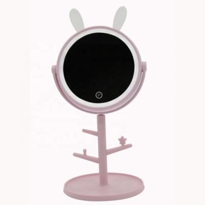 China USB Rechargeable Touch Sensor Lighted Mini Led Makeup Mirror Vanity Cosmetic Mirror Make Up Cute Rabbit Ear Gift Office Bathroom Mirror for sale