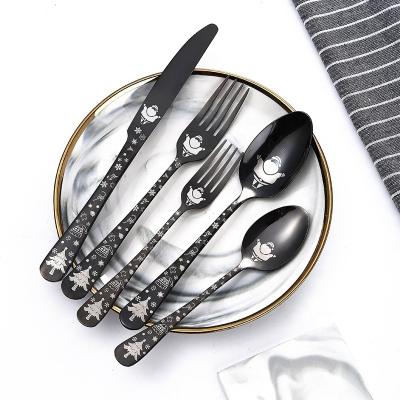 China New Viable Creative Christmas Theme Printing Stainless Steel Flatware Set Dessert Tableware 20-Piece Gift Set for sale