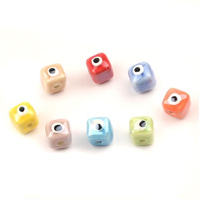 China DIY 8mm Cube Shape Ceramic Beads Square Evil Eye Beads For Jewelry Evileye Beads for sale