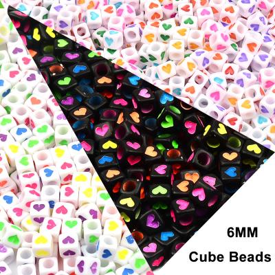 China 100pcs/lot 6mm DIY Acrylic Beads Colorful Heart Shape Square Beads For Jewelry Making Diy Accessories for sale