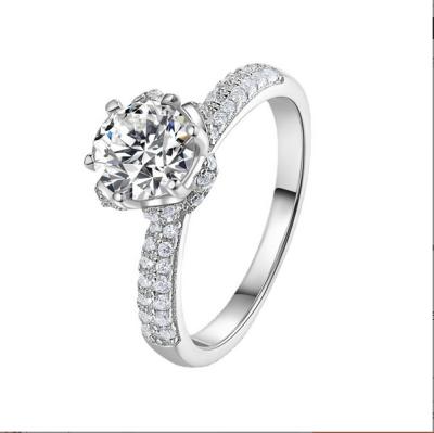 China Trendy Women's Fashion Wedding Halo Moissanite Diamond Promise Rings with Side for sale