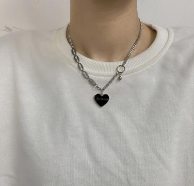 China Korean Steel Black Letter Shape Heart Titanium Style Irregular Necklace Punk Forever for sale