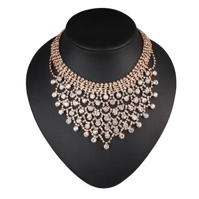 China CLASSIC Women's Boho Crystal Teardrop Filigree Leaf Hollow Statement Bohemian Necklace for sale