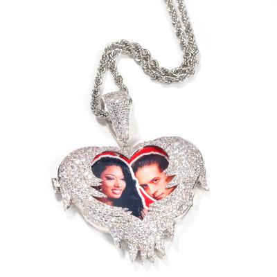 China Ice Pop Hip Hop Hiphop Custom Heart Photo Love Diamond Necklace Pendant Jewelry For Women Men for sale