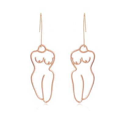 China Funny Geometric Hollow Statement Meatl Statement Earrings Environmental Friendly Art Female Body Dangle Drop Earrings for sale