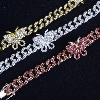 China Beautiful Hot Environmentally Friendly Women's Butterfly Link 12mm Cuba Iced Out CZ Diamond Cuban Link Bracelets for sale