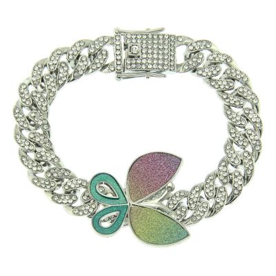 China Environmental Friendly Newcomers Hip Hop Iced Out CZ Diamond Cuban Link Bracelets With Colorful Butterfly for sale