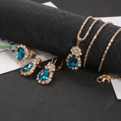 China 2020 Fashion Environmental Friendly Full Zircon Crystal Rhinestone Dubai Bridal Jewelry Sets Women Wholesale for sale