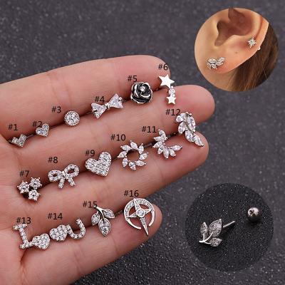 China 2021 Punk Stainless Steel CZ Stud Earrings Jewelry Labret Barbell Lip Nose Body Puncture For Women Ornament for sale