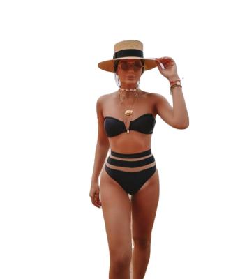 China 2021 New Arrivals Solid Color String Viable Brazilian High-Waisted Mesh Thong Bikini Off The Shoulder Swimsuit for sale