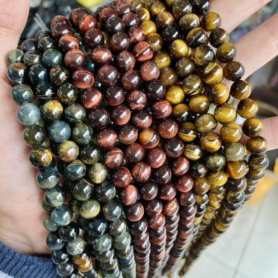 China Loose Round Red Blue Yellow Polished Tiger Eye Beads Natural Smooth Brown Tiger Eye Stone 4/6/8/10/12mm For Jewelry Making for sale