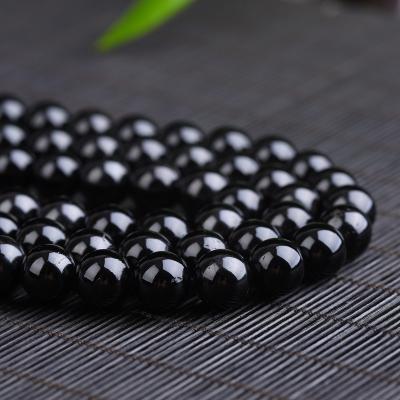 China Polished Wholesale High Quality AB+ Gemstone Polished Natural Loose Round Black Tourmaline Beads For Jewelry Making for sale