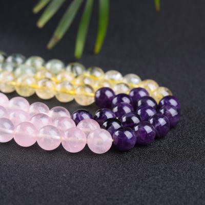 China Polished Natural Bead Strand Loose Round Prehnite Bead Rose Quartz Citrine Amethyst Mix Matched Crystal Quartz Beads For Jewelry Making for sale