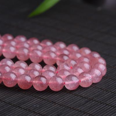 China Wholesale Polished Natural Stone Polished Loose Round Beads Strawberry Red Rose Quartz Crystal For DIY Jewelry Making Chakra for sale