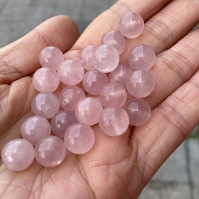 China Half Drilled Bead No Hole Ball Rose Quartz 8mm 10mm Half Drilled No Hole Beads Wholesale Polished Loose Round High Quality Rose Quartz Pink Bead for sale