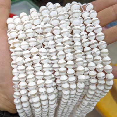 China Beads Strand Wholesale 8mm White Stripe Loose Faceted One Style String Dzi Tibetan Beads for sale