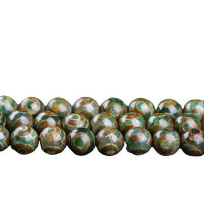 China Tibet Loose Loose Polished Three Eye Tibetan Green Tri-Eye Dzi Agate Beads for sale