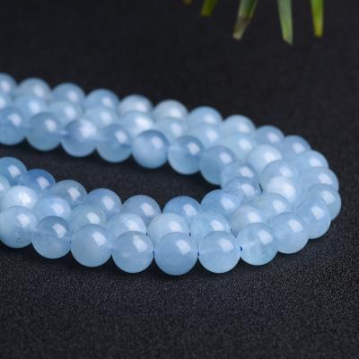 China High Quality Polished Matte Beads Blue Quartz Crystal Loose Round Aquamarine Natural Healing Stone Gemstone For DIY Jewelry Making for sale