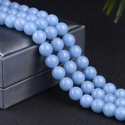 China Matte High Quality Natural Stone Polish/Matte Polish Blue Angelite Loose Round Bead Jewelry for sale