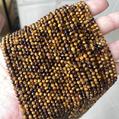 China 3MM Faceted Beads Tiny Cut Tiger Eye Wick Loose Round Faceted Wick Small 2MM Beaded FACTORY for sale