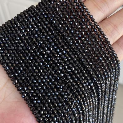 China Faceted Beaded Loose Strand Natural Stone 2mm 3mm 4mm Faceted Cut Around Black Spinel Beads For Jewelry Making for sale