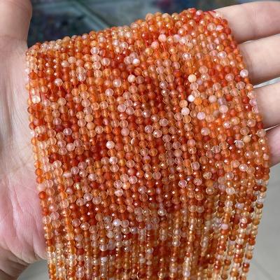 China Faceted Beaded Tiny Strand Natural Seed Stone 3mm Faceted Cut Loose Round Carnelian Red Orange Beads For Jewelry Making for sale