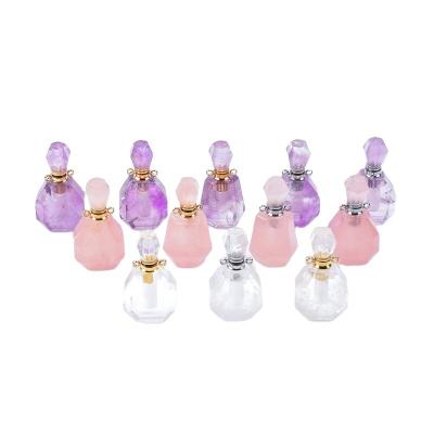 China Crystal Quartz Green Fluorite Rose Stone Europe Stone Amethyst Clear Perfume Bottle Natural Essential Oil Diffuser Bottle For Gift for sale