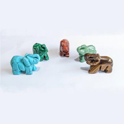 China Europe Elephant Natural Stone Decoration Crystal Carving Animals Rose Quartz Tiger Eye Malachite Turquoise Elephant for Zoo Souvenir for sale