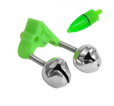 China Fishing Tool Bite Alarms Fishing Rod Bells Tackle Accessory Rod Clamp Clip Metal Bells Ring Green ABS Plastic Outdoor Tools for sale