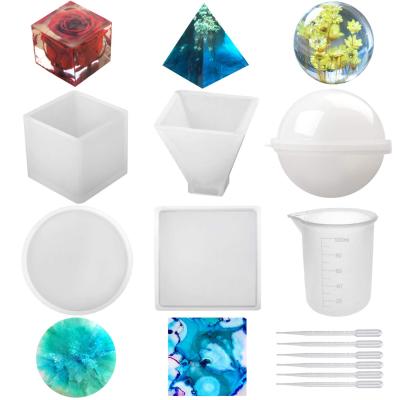 China Europe Silicone Resin Molds 5Pcs Resin Casting Ingot Molds Including Sphere, Cube, Pyramid, Square, Round With 1 Measuring Cup for sale