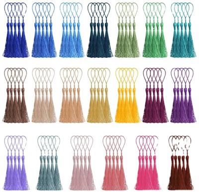 China Handmade silky soft loom Mini Tassels with loops for jewelry making, DIY projects, bookmarks, 20 colors, 5 pcs of each for sale