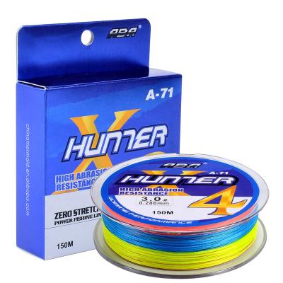 China Super Strong 4 Strands High-knot Strength PE Braided 150m Multi Color Fishing Line Multifilament Line for sale