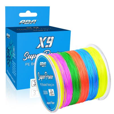 China High-knot strength aba 300m spooled fishing line good quality PE braided 9 strands long fishing lines for sale