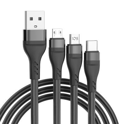 China MP3/MP4 Player New Multi C Fast Charging Nylon Braided USB 3 In 1 Car Phone Cable Charger Cord With Micro USB Type C For Phone 13 12 11 Samsung for sale