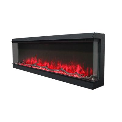 China Hotel 60inch Recessed Crystal Electric Fireplace Heater 3D LED Flame 3 Sided Indoor Wall Electric Fireplace Insert for sale