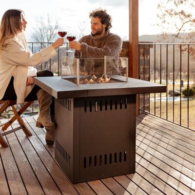 China Outdoor Pit Table Long Fire Pit Garden Table Outdoor Square Patio Fire Pit Table Set Propane Butane Gas BBQ Heater for sale