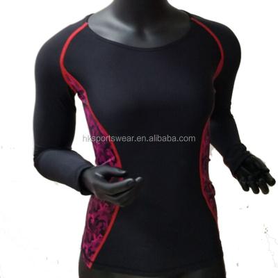 China Professional Women Antibacterial Custom Sports Rash Guards, Compression Printed Nylon Shirts For Women for sale