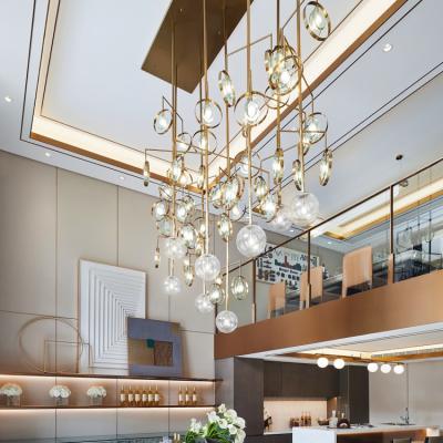 China Luxury Lobby Clubhouse Glass Led Light Long Style Modern Decoration Staircase Banquet Chandelier for sale