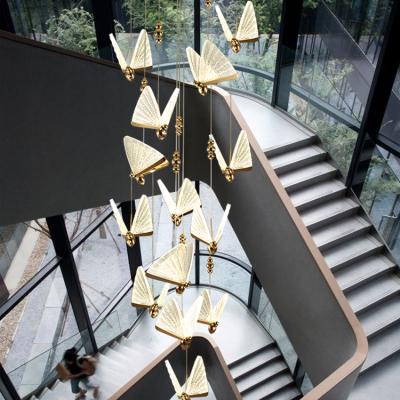 China Crane Shape Decorative Hotel Bookstore Long Gold Paper Staircase Luxury Led Chandelier Pendant Lamp for sale