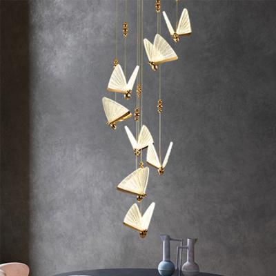 China Crane Decor Residential Club Office Modern Paper Gold Simple Design Luxury Acrylic Led Chandelier Lamp for sale