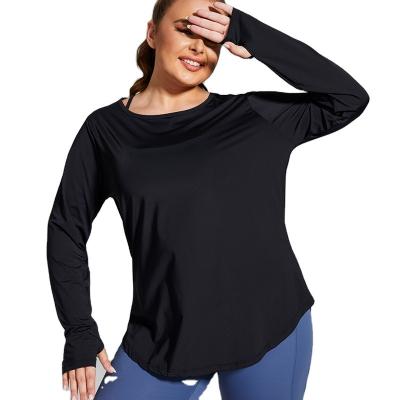 China Wholesale Custom Women's Loose Yoga Long Sleeve Gym Workout T-Shirt Ladies Breathable Single Sports Tops Basic Shirts for sale