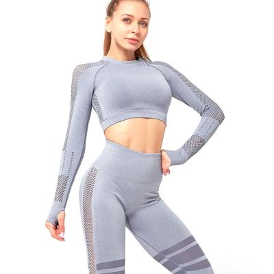 China Hot Sale Breathable Women Fitness Set High-waisted Yoga Pants Hollow Out Moisture Wicking Functional Yoga Equipment for sale