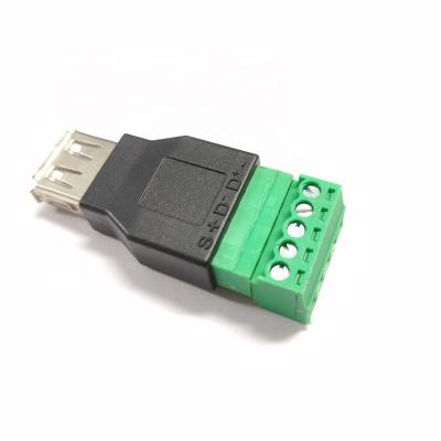 China Solderless USB 2.0 A Female Connector Converter, Female to 5 Pin Screw with Terminal Isolation Plug Adapter Connector ST-203-381 for sale