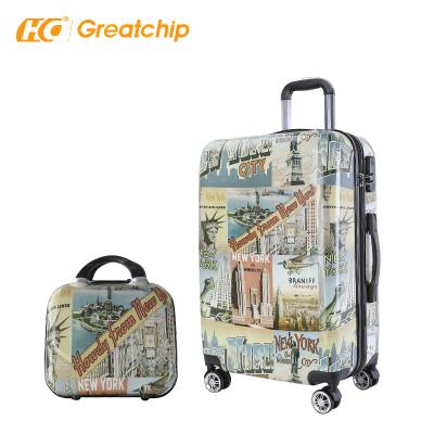 China Travel Bottom Custom Printing Shell Trolley Case Fashion Trolley Waterproof Hard Carry On Luggage Sets for sale