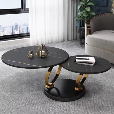 China Nordic Extendable Stainless Steel Coffee Tables Marble Top Round Adjustable Coffee Table Metal Coffee Table Living Room Furniture for sale