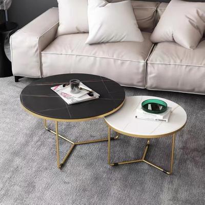 China Minimalist black marble round coffee table stainless steel coffee table (Others) adjustable cheap metal coffee table living room furniture for sale