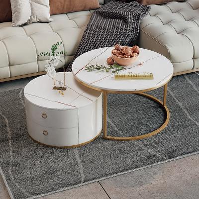 China Adjustable Nordic Marble Top European Round Living Room Furniture Extendable Coffee Table (The Other) Coffee Table Set With Storage for sale